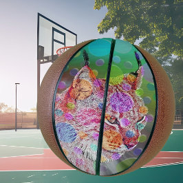 Kleurrijk Lynx portret, abstracte kunst Basketbal