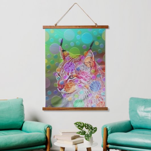 Kleurrijk Lynx portret, abstracte kunst Hangend Wandkleed (Woonkamer)