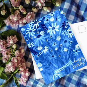 Kleurrijk Madeliefjes Boeket Blauw Verjaardag Briefkaart