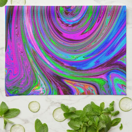 Kleurrijk magenta wervelkolom Abstract ontwerp Theedoek (Gevouwen)