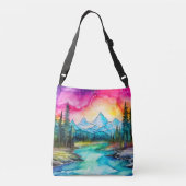 Kleurrijk majestueus landschap bij zonsondergang crossbody tas (Achterkant)