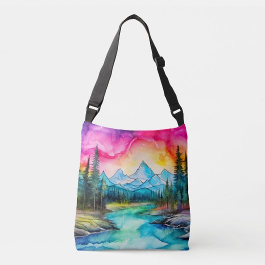 Kleurrijk majestueus landschap bij zonsondergang crossbody tas (Voorkant)