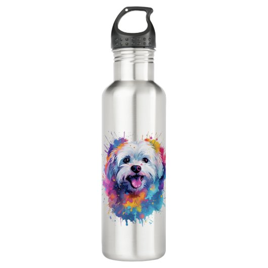 Kleurrijk Maltees Splash Art Hond T-shirt Classic  Waterfles (Voorkant)