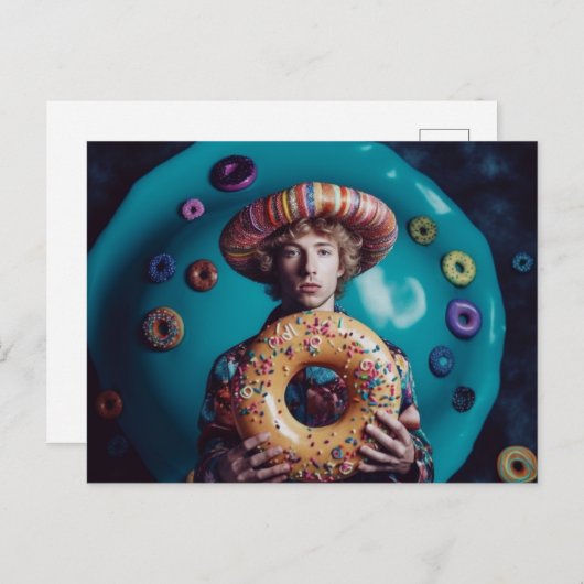 Kleurrijk Man met een donut Briefkaart (Voorkant / Achterkant)