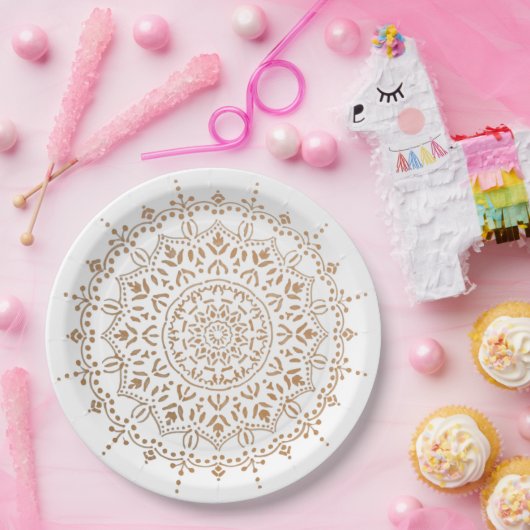 Kleurrijk mandala-bloemontwerp papieren bordje (Feest)