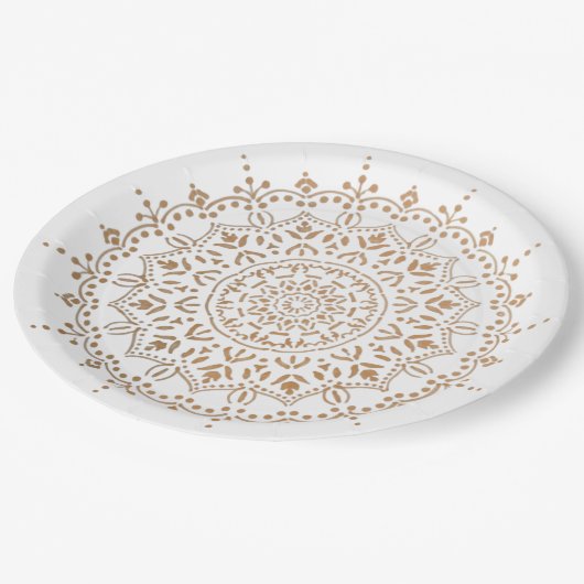 Kleurrijk mandala-bloemontwerp papieren bordje (Gekanteld)