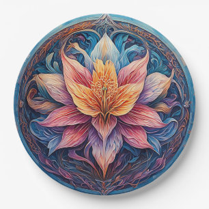 Kleurrijk Mandala Bloemontwerp Papieren Bordje
