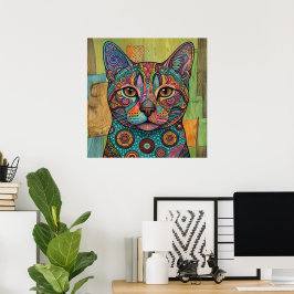 Kleurrijk Mandala Kat Portret Levendig Wandkunst Poster