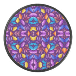 Kleurrijk mandala-ontwerp op een paarse achtergron hockey puck