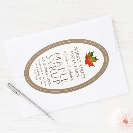 Kleurrijk mappenblad Gold Metallic Maple Oval Ovale Sticker (Envelop)