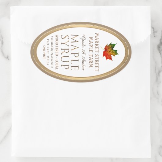 Kleurrijk mappenblad Gold Metallic Maple Oval Ovale Sticker (Tas)