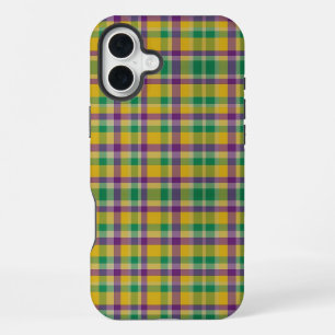 Kleurrijk Mardi Gras geruit patroon iPhone 16 Plus Hoesje