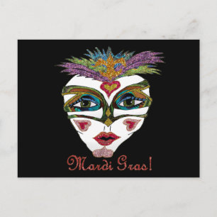Kleurrijk Mardi Gras Glitter Veer Masker Briefkaart