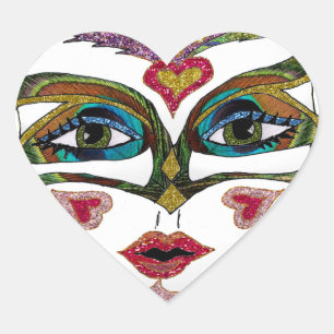 Kleurrijk Mardi Gras Glitter Veer Masker Hart Sticker