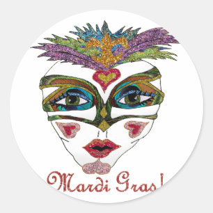Kleurrijk Mardi Gras Glitter Veer Masker Ronde Sticker