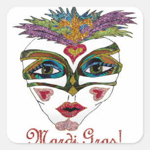 Kleurrijk Mardi Gras Glitter Veer Masker Vierkante Sticker