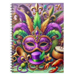 KLEURRIJK MARDI GRAS MASKER HOED KRAALTJES VEER NOTITIEBOEK