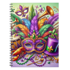 KLEURRIJK MARDI GRAS MASKER HOED KRAALTJES VEER NOTITIEBOEK