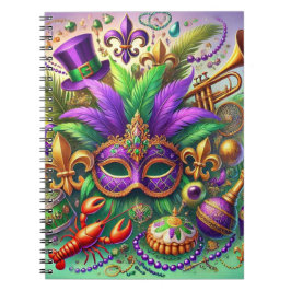 KLEURRIJK MARDI GRAS MASKER HOED KRALEN VEER NOTITIEBOEK
