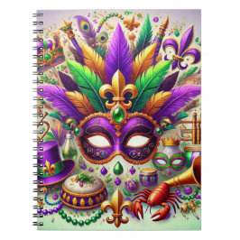 KLEURRIJK MARDI GRAS MASKER HOED KRALEN VEER NOTITIEBOEK