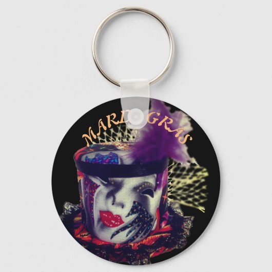 Kleurrijk Mardi Gras-masker Sleutelhanger (Voorkant)