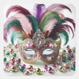 Kleurrijk Mardi Gras-masker  Vierkante Sticker