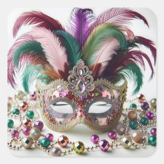 Kleurrijk Mardi Gras-masker Vierkante Sticker (Voorkant)