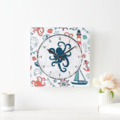 Kleurrijk marien leven met een Cute Octopus Vierkante Klok (Huis)