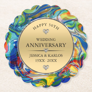 Kleurrijk Marmer 50e gouden trouwdag Kartonnen Onderzetters