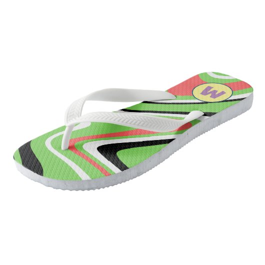 Kleurrijk marmer L Neon Groen L Monogram Teenslippers (Schuin)