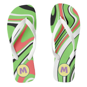 Kleurrijk marmer L Neon Groen L Monogram Teenslippers