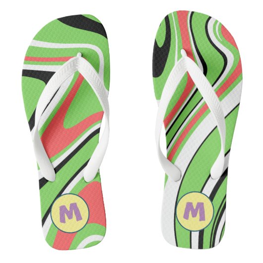 Kleurrijk marmer L Neon Groen L Monogram Teenslippers (Voetbed)