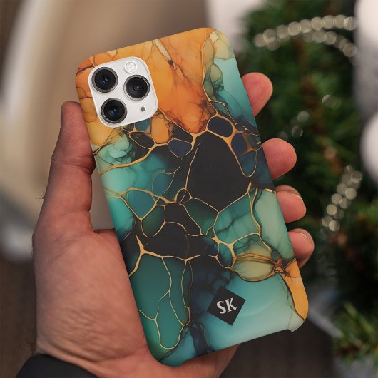 Kleurrijk Marmeren Blauw Abstract Glaskunst Monogr Case-Mate iPhone Case