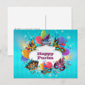 Kleurrijk Masker Gelukkig Purim Briefkaart (Voorkant / Achterkant)