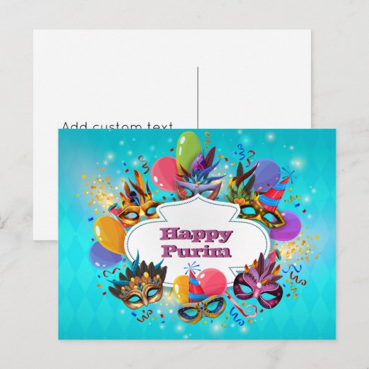 Kleurrijk Masker Gelukkig Purim Briefkaart (Voorkant / Achterkant)