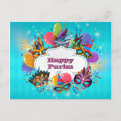 Kleurrijk Masker Gelukkig Purim Briefkaart (Voorkant)