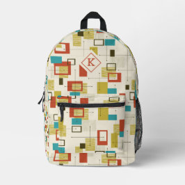 Kleurrijk Medio-Eeuw Geometrisch Patroon Monogram Bedrukte Rugzak