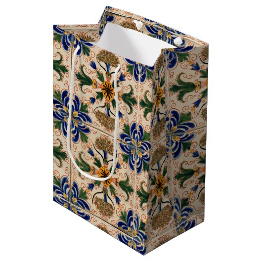 Kleurrijk mediterraan Floral Pattern Medium Cadeauzakje (Voorkant Gekanteld)