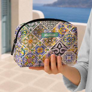 Kleurrijk mediterraan majolicategelpatroon toilettasje