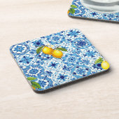 Kleurrijk, Mediterraan, mozaïek, blauw, citroen, Bier Onderzetter (Linkerzijde)