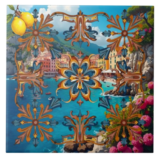 Kleurrijk, Mediterraan, mozaïek, blauw, neutraal, Tegeltje (Voorkant)