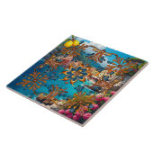 Kleurrijk, Mediterraan, mozaïek, blauw, neutraal, Tegeltje (Zijkant)