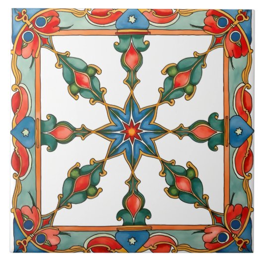 Kleurrijk, Mediterraan, mozaïek, blauw, sinaasappe Tegeltje (Voorkant)