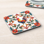 Kleurrijk, Mediterraan, mozaïek, haan, vogel, Bier Onderzetter (Linkerzijde)