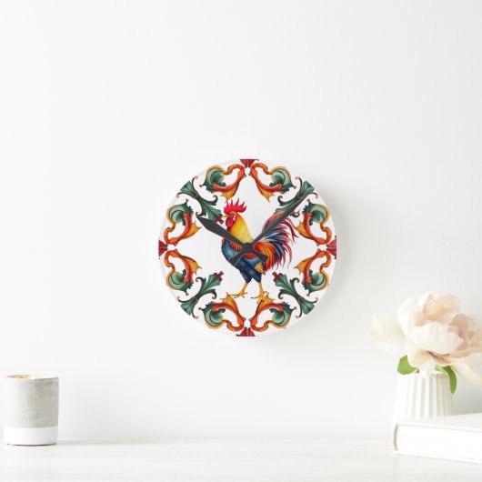 Kleurrijk, Mediterraan, mozaïek, haan, vogel, Ronde Klok (Huis)