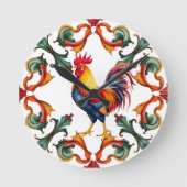 Kleurrijk, Mediterraan, mozaïek, haan, vogel, Ronde Klok (Voorkant)
