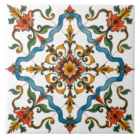 Kleurrijk, Mediterraan, mozaïek, rood, groen ,blau Tegeltje (Voorkant)