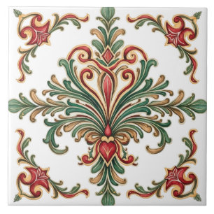 Kleurrijk, Mediterraan, mozaïek, rood, groen, Tegeltje