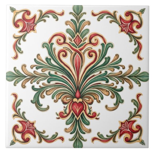 Kleurrijk, Mediterraan, mozaïek, rood, groen, Tegeltje (Voorkant)