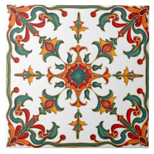 Kleurrijk, Mediterraan, mozaïek, rood, sinaasappel Tegeltje (Voorkant)